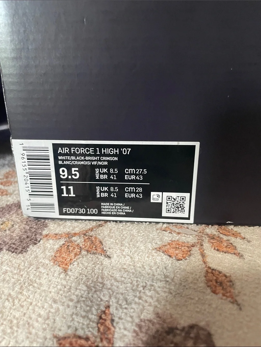 Nike Air Force 1 High ‘07 Electric White Black Crimson M 9.5 / W 11 NIB